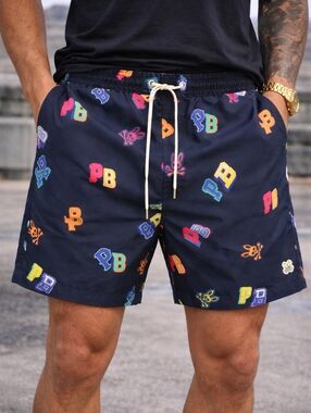 Psycho Bunny Ligon Embroidered Swim Trunks XL Men's Logo Pattern